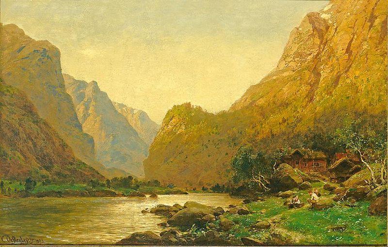 Carl jun. Oesterley Romantische Flusslandschaft mit Personenstaffage an einem prachtvollen Sommertag china oil painting image